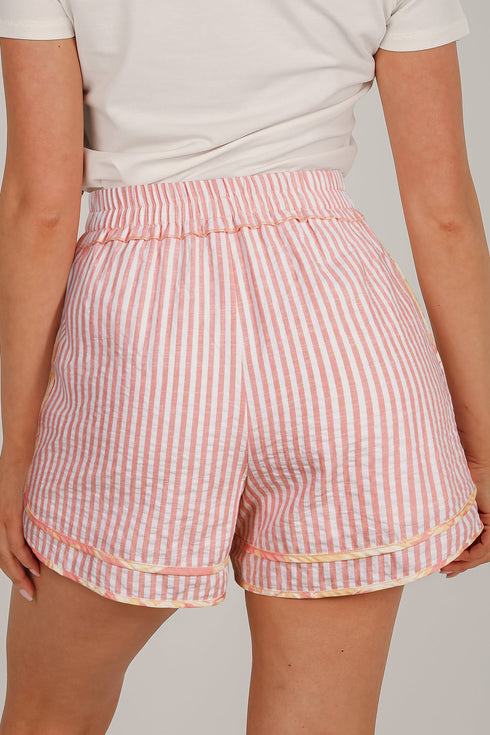 Southern Belle Striped Floral Trim Bow Casual Shorts
