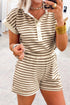Southern Belle Striped Half Button Matching Short Set