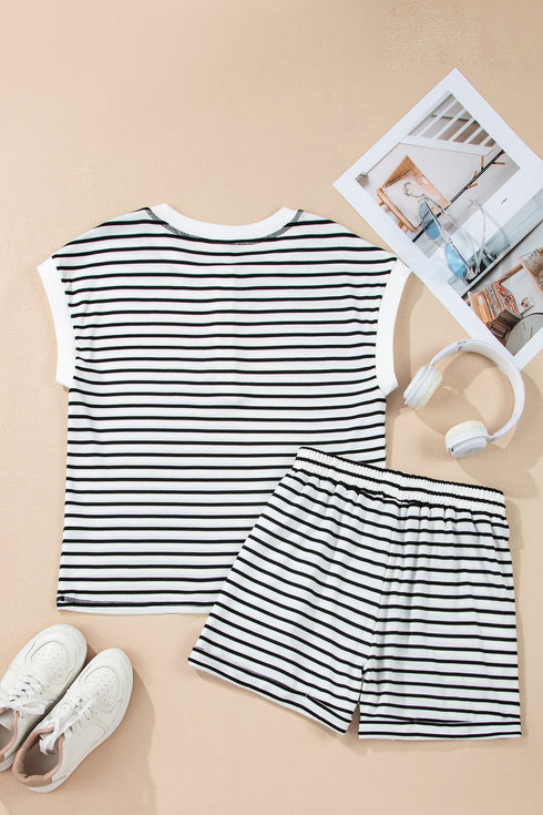 Southern Belle Striped Half Button Matching Short Set
