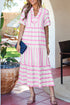 Southern Belle Striped Ricrac Trim Puff Sleeve Midi Dress