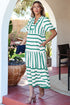 Southern Belle Striped Ricrac Trim Puff Sleeve Midi Dress