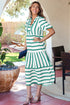 Southern Belle Striped Ricrac Trim Puff Sleeve Midi Dress