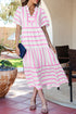 Southern Belle Striped Ricrac Trim Puff Sleeve Midi Dress
