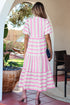 Southern Belle Striped Ricrac Trim Puff Sleeve Midi Dress
