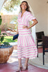 Southern Belle Striped Ricrac Trim Puff Sleeve Midi Dress