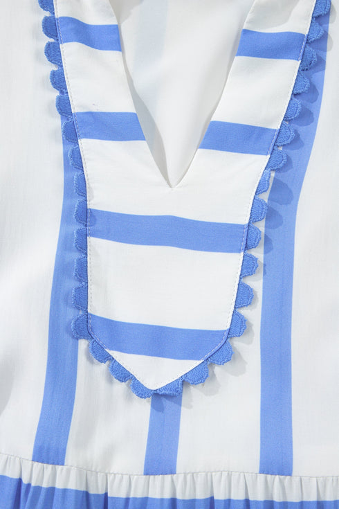 Southern Belle Striped Ricrac Trim Puff Sleeve Midi Dress