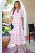 Southern Belle Striped Ricrac Trim Puff Sleeve Midi Dress