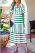 Southern Belle Striped Ricrac Trim Puff Sleeve Midi Dress