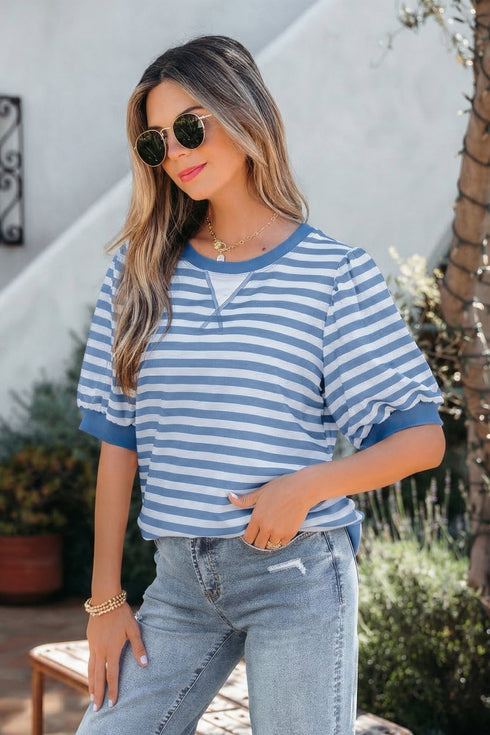 Southern Belle Striped Short Bubble Sleeve Tee
