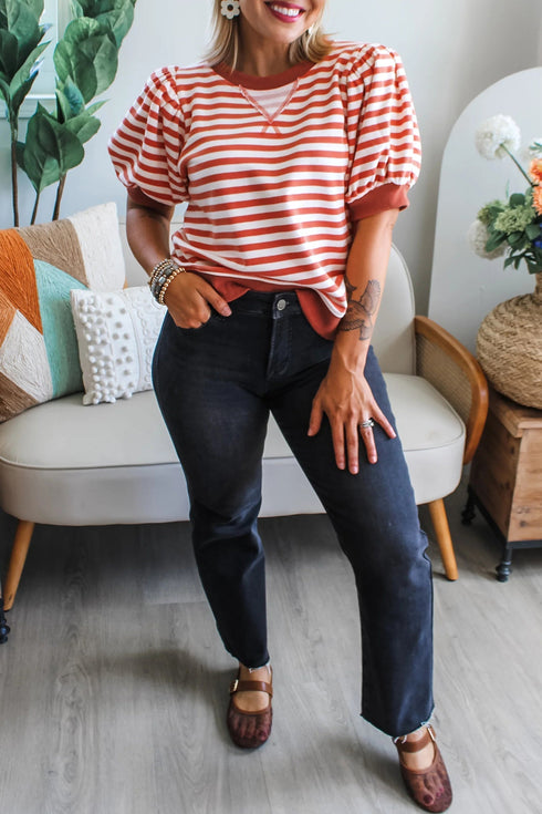 Southern Belle Striped Short Bubble Sleeve Tee