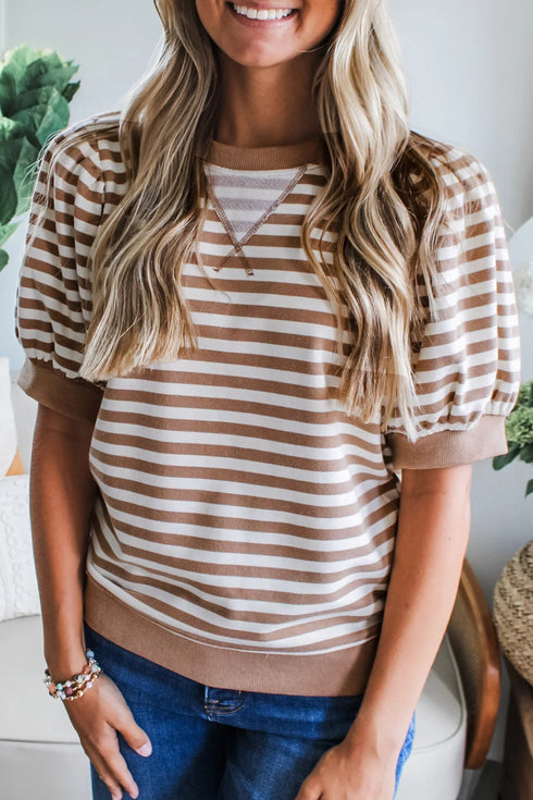 Southern Belle Striped Short Bubble Sleeve Tee