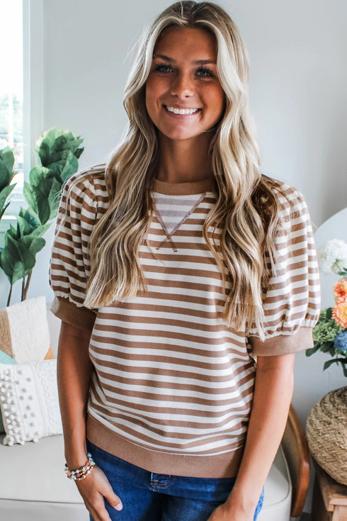 Southern Belle Striped Short Bubble Sleeve Tee