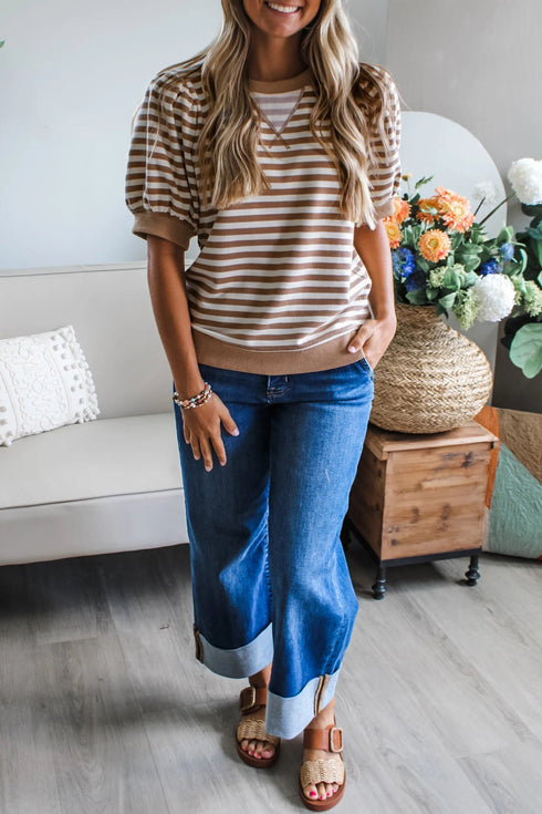 Southern Belle Striped Short Bubble Sleeve Tee