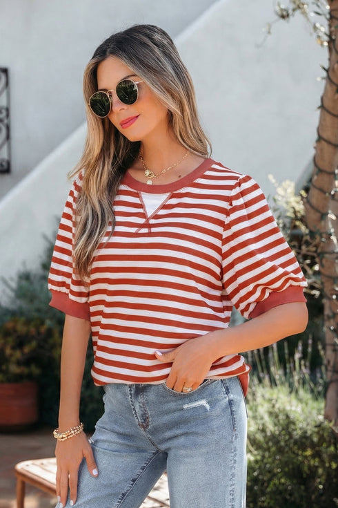 Southern Belle Striped Short Bubble Sleeve Tee