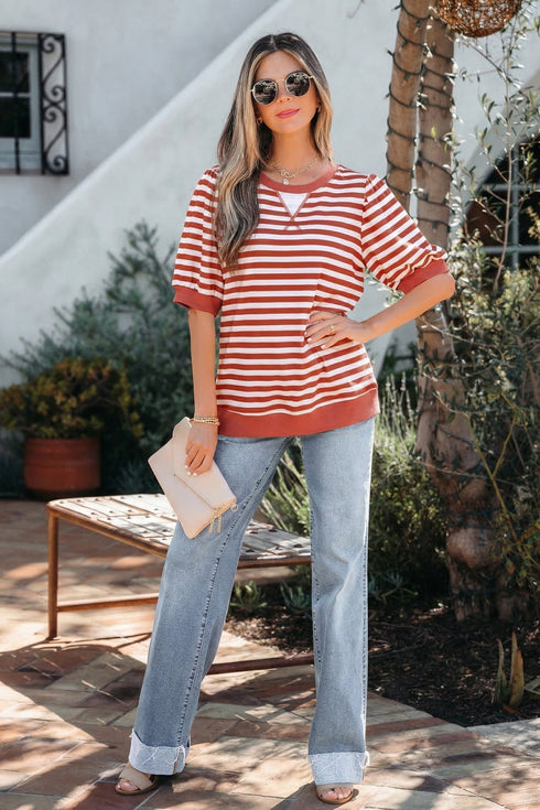 Southern Belle Striped Short Bubble Sleeve Tee
