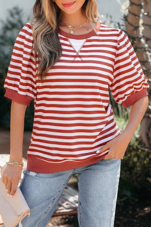 Southern Belle Striped Short Bubble Sleeve Tee