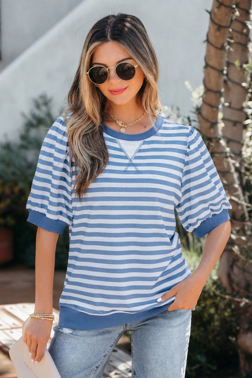 Southern Belle Striped Short Bubble Sleeve Tee
