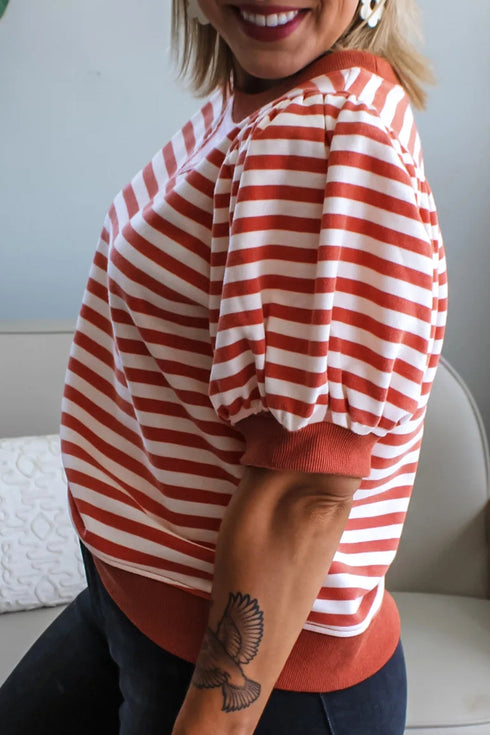 Southern Belle Striped Short Bubble Sleeve Tee