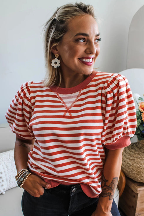 Southern Belle Striped Short Bubble Sleeve Tee