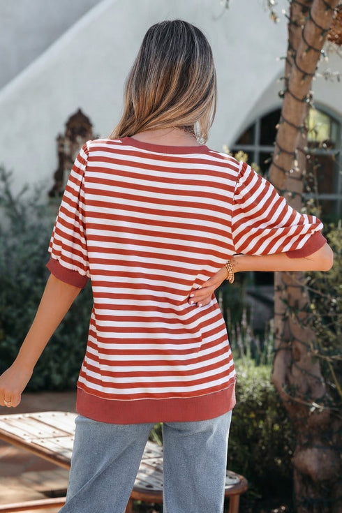 Southern Belle Striped Short Bubble Sleeve Tee