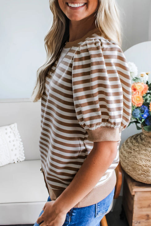 Southern Belle Striped Short Bubble Sleeve Tee