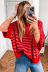 Southern Belle Striped Slouchy Knit Short Sleeve Sweater
