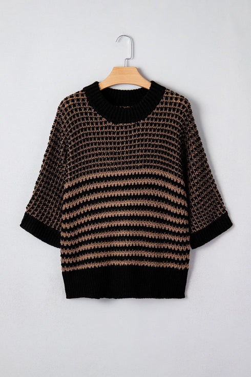 Southern Belle Striped Slouchy Knit Short Sleeve Sweater