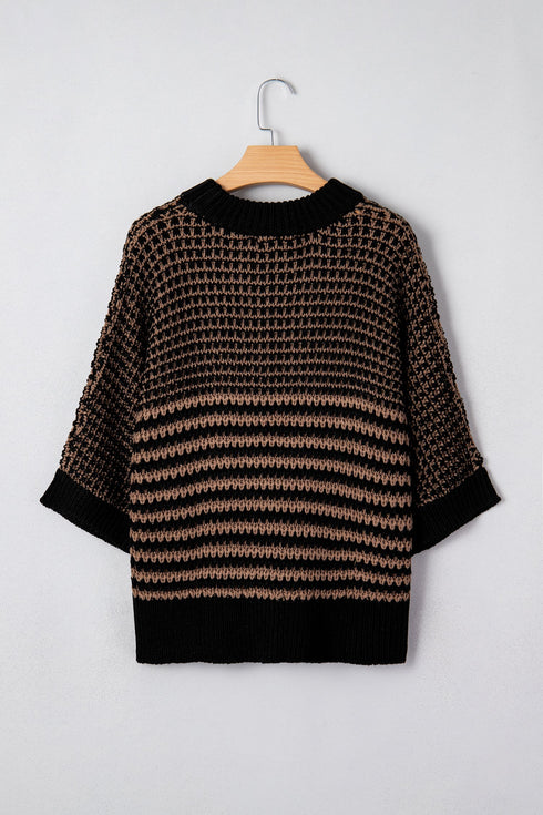 Southern Belle Striped Slouchy Knit Short Sleeve Sweater