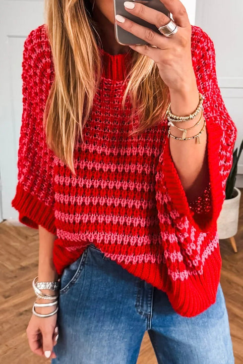 Southern Belle Striped Slouchy Knit Short Sleeve Sweater