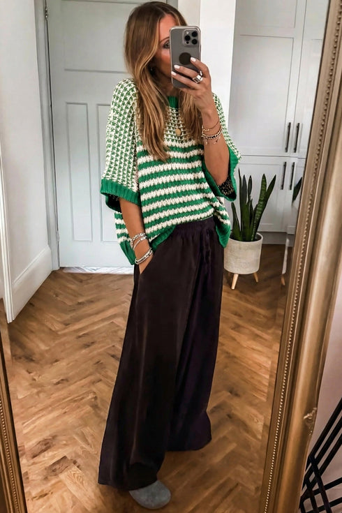 Southern Belle Striped Slouchy Knit Short Sleeve Sweater