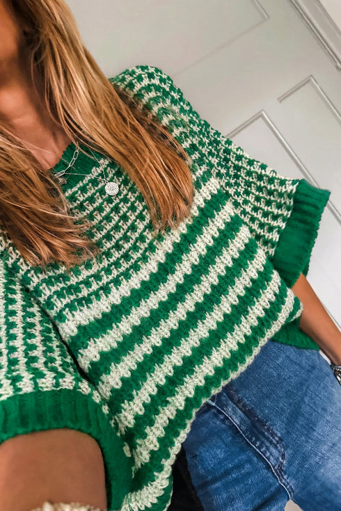 Southern Belle Striped Slouchy Knit Short Sleeve Sweater