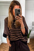 Southern Belle Striped Slouchy Knit Short Sleeve Sweater