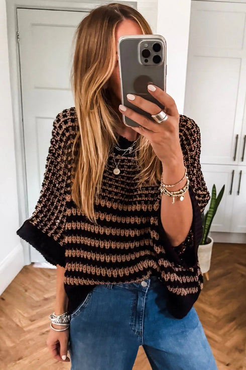 Southern Belle Striped Slouchy Knit Short Sleeve Sweater