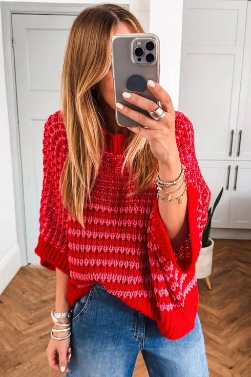 Southern Belle Striped Slouchy Knit Short Sleeve Sweater