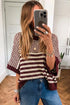 Southern Belle Striped Slouchy Knit Short Sleeve Sweater