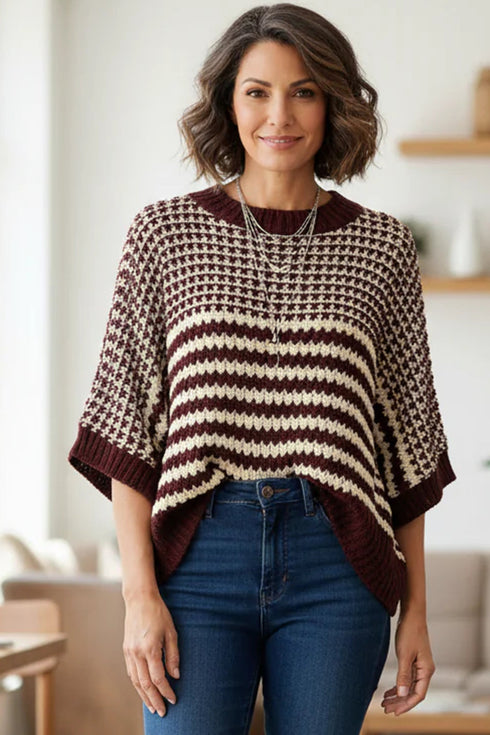 Southern Belle Striped Slouchy Knit Short Sleeve Sweater