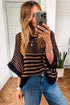 Southern Belle Striped Slouchy Knit Short Sleeve Sweater