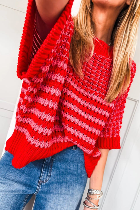 Southern Belle Striped Slouchy Knit Short Sleeve Sweater