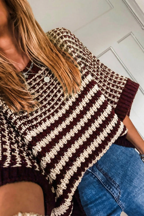 Southern Belle Striped Slouchy Knit Short Sleeve Sweater