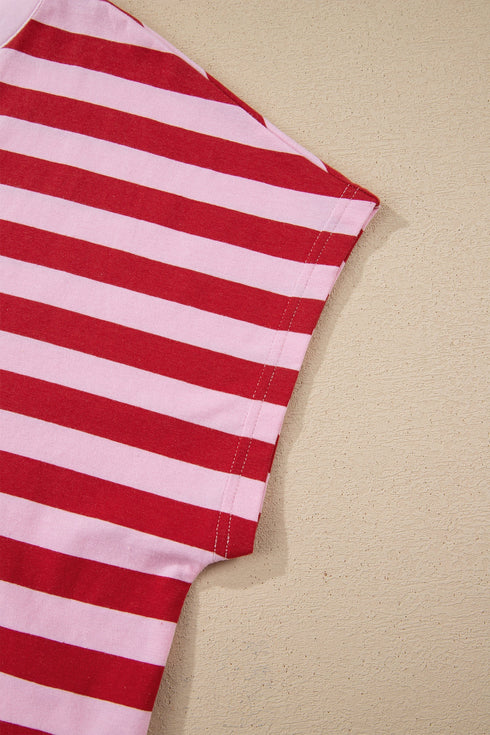Southern Belle Striped Split V Neck T Shirt