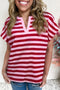 Southern Belle Striped Split V Neck T Shirt