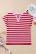 Southern Belle Striped Split V Neck T Shirt