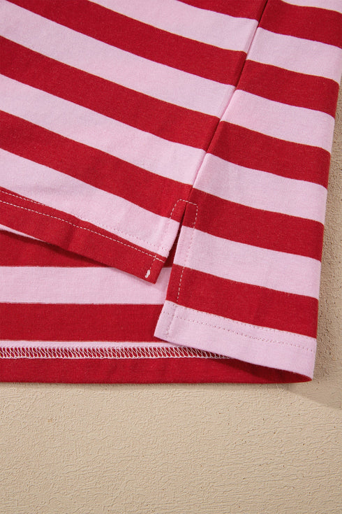 Southern Belle Striped Split V Neck T Shirt