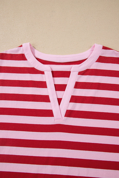 Southern Belle Striped Split V Neck T Shirt
