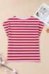 Southern Belle Striped Split V Neck T Shirt