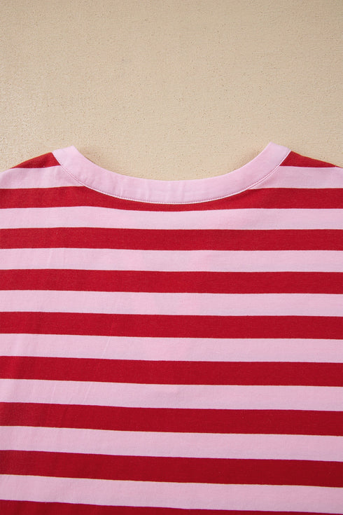 Southern Belle Striped Split V Neck T Shirt