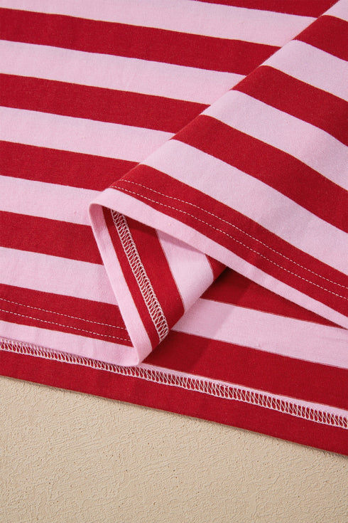 Southern Belle Striped Split V Neck T Shirt