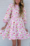 Southern Belle Striped Trim Frilled Neck Mini Floral Dress