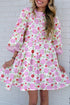 Southern Belle Striped Trim Frilled Neck Mini Floral Dress