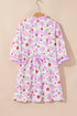Southern Belle Striped Trim Frilled Neck Mini Floral Dress